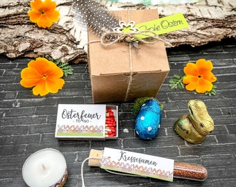 Ostern in der Box - Osternest to go - Schachtel gefüllt mit österlichen Artikeln - Ostergeschenk, Geschenk, Ostermitbringsel, Kleinigkeit