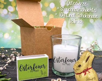 Vela para hoguera de Pascua con letras, opcionalmente con un conejito de chocolate Lindt - Regalo de Pascua, recuerdo, obsequio de Pascua, regalo para invitados