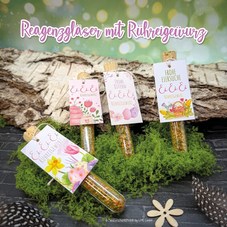 Scrambled egg seasoning Easter gift, party favor, Easter gift Test tubes filled with spice & decorative Easter tag *SHIPPED TODAY* image 1