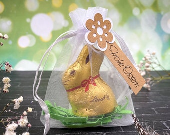 Chocolate Easter bunny in a chiffon bag - Easter gift, souvenir, Easter, party favor, chocolate bunny, Easter decoration, personalized chocolate
