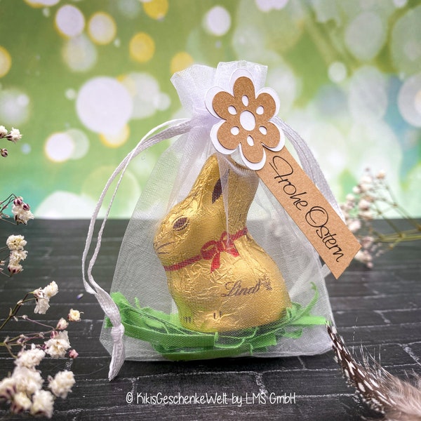 Schoko-Osterhase im Chiffonbeutel  - Ostergeschenk, Mitbringsel, Ostern, Gastgeschenk, Schokohase, Osterdeko, Schokolade personalisiert