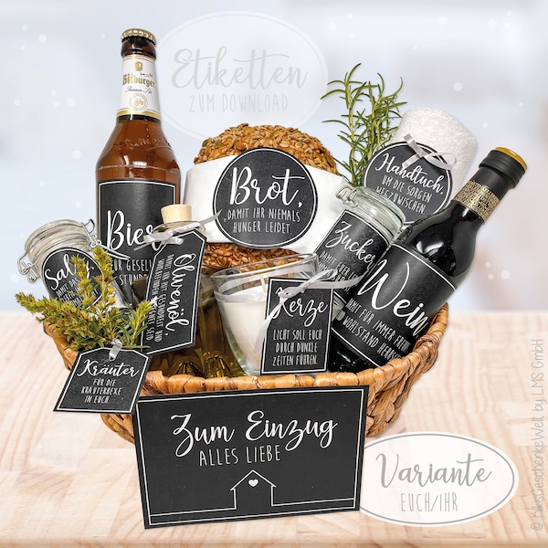 Einzugsgeschenk, Geschenk für den Umzug, Brot und Salz, Richtfest, Einweihung neues Zuhause, Etiketten, EUCH XXL-Set,  Pdf zum DOWNLOAD