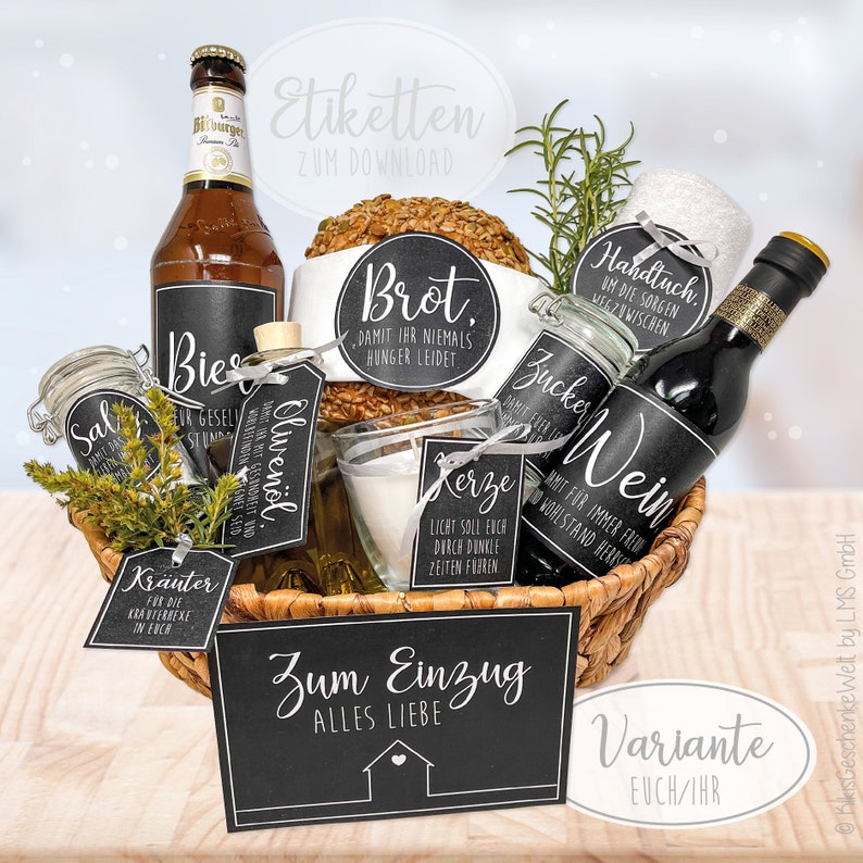 Einzugsgeschenk, Geschenk für den Umzug, Brot und Salz, Richtfest, Einweihung neues Zuhause, Etiketten, EUCH XXL-Set, Pdf zum DOWNLOAD zdjęcie 1