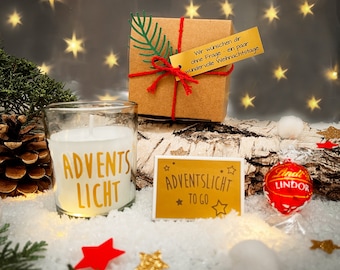 Adventslicht to go - Kerze mit Schriftzug - Weihnachtsgeschenk, Mitbringsel, Weihnachten, Wichtelgeschenk, Adventsfeuer, Weihnachtsdeko