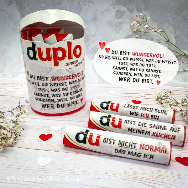 Duplo Banderolen zum Download, Duplo Geschenkbox, persönliches Geschenk, Freundin, Freund, Geburtstag, Partner, Partnerin, Mama, Papa