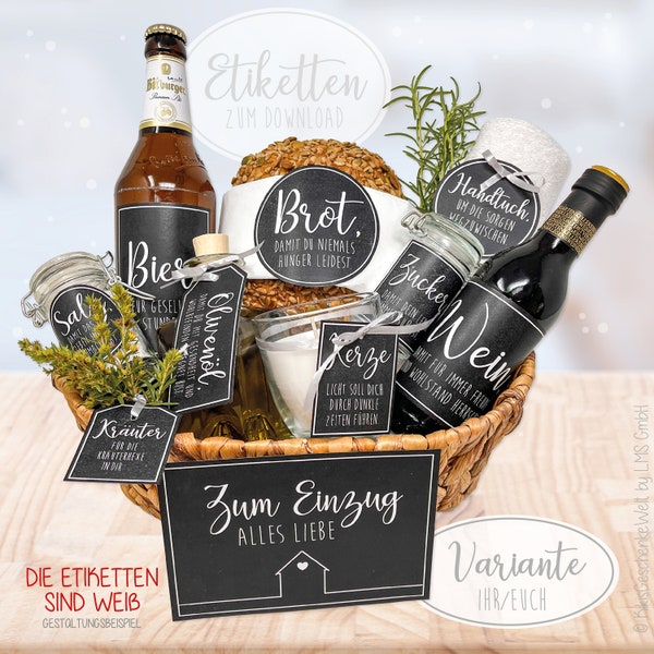 Einzugsgeschenk, Geschenk für den Umzug, Brot und Salz, Richtfest, Einweihung neues Zuhause, EUCH XXL-Set,  zum DOWNLOAD - Weiße Etiketten