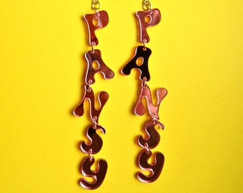Pansy Pink word Earrings