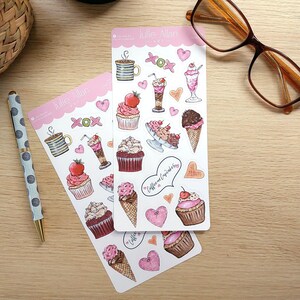 Süße Leckereien Aquarell Vinyl Sticker Bogen | Feinschmecker Kunst | Planner Sticker | Einklebeband | Journaling | dekorativ | papierbasteln | küsst