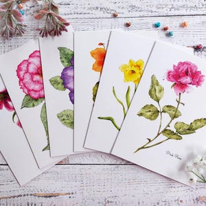 Blumen Aquarell Künstler Grußkarten, Set von 6 / Einzeln, Landgarten, nachdenkliche Geschenkidee, botanische, Blumenkunst, weibliche Briefpapier