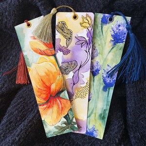 Handpainted Original Watercolor Bookmarks: Floral Bookish Gift with Tassel