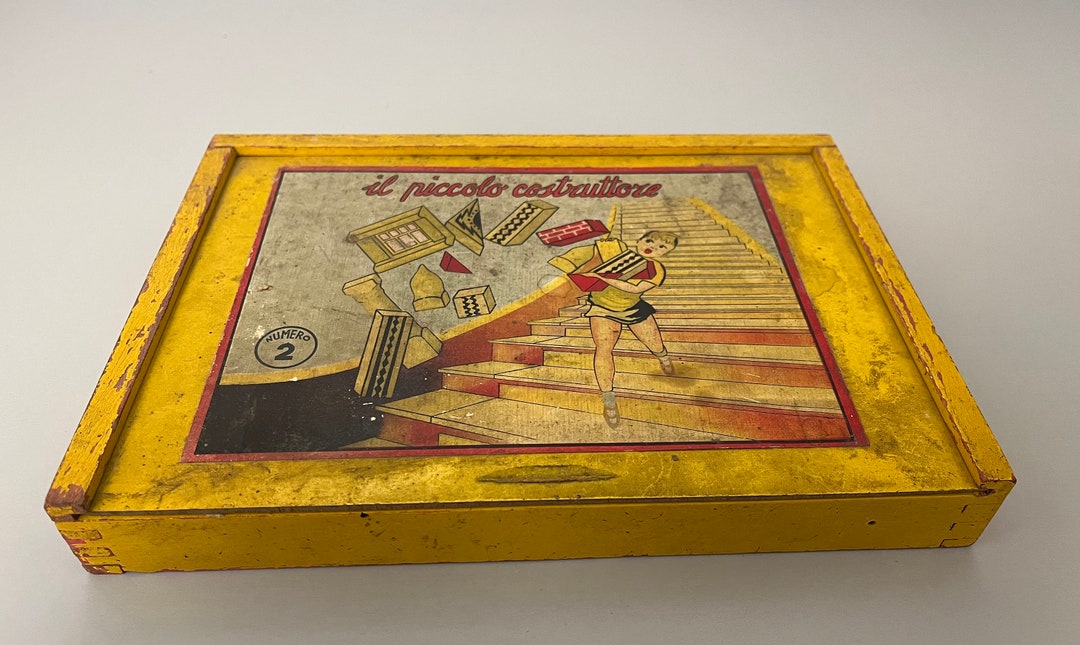 Vintage Wooden Construction Toy Box the Little Builder Etsy