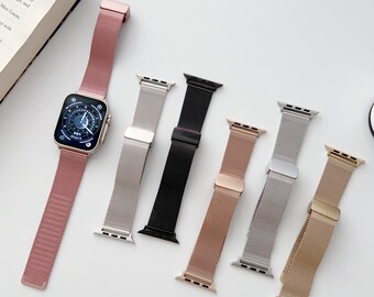 Magnetic Stainless Steel Strap with Mesh Buckle for Apple Watch Series Ultra 8 7 6 5 4 3 SE - watchband 38mm 40mm 41mm 42mm 44mm 45mm 49mm
