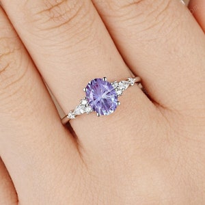 Platinum Firework Cut Alexandrite Engagement Ring, 14K White Gold June Birthstone Wedding Ring, Oval Cut Alexandrite Promise Ring for Women