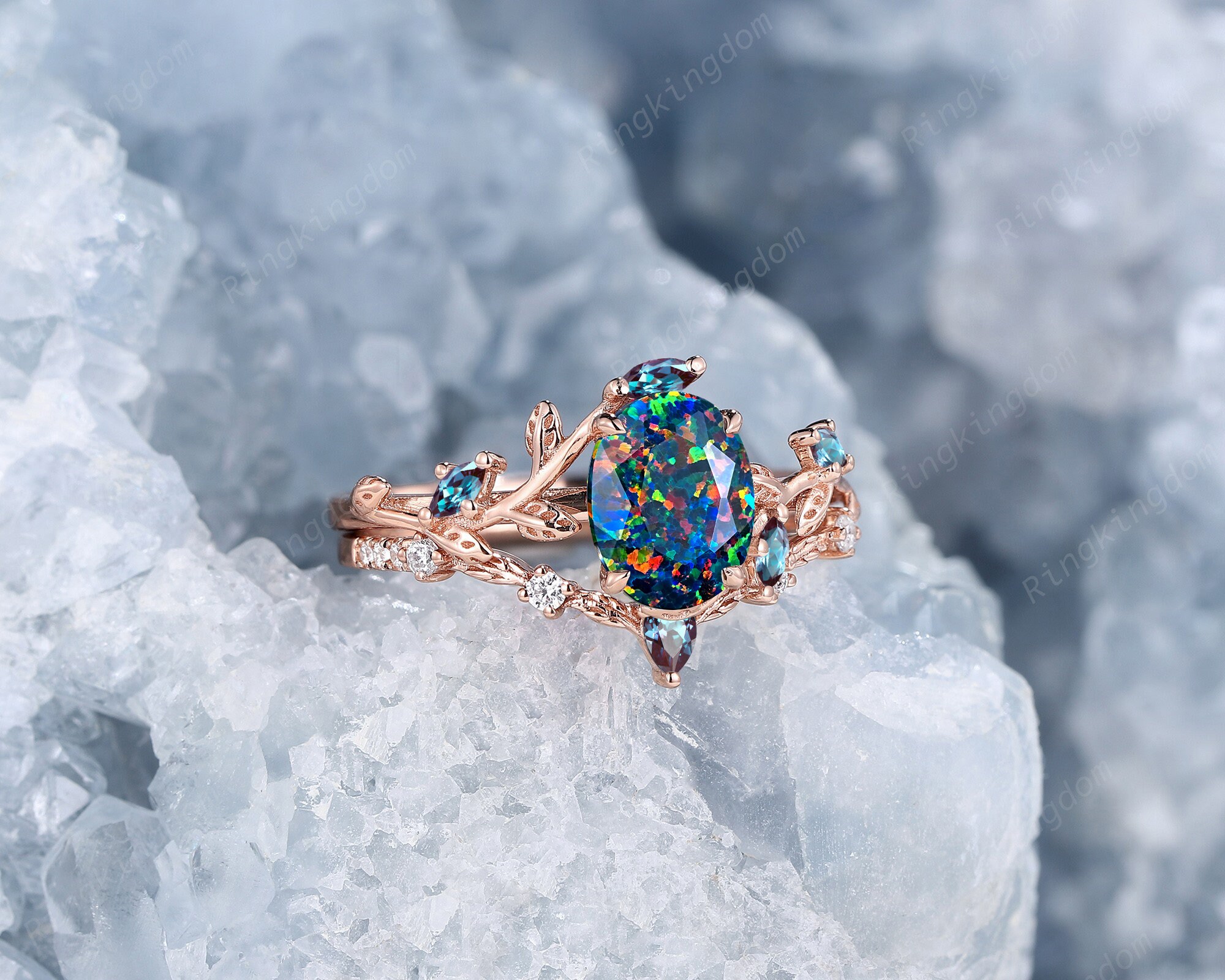 アクセサリー artida oud opal multi sapphire open ring Oval Cut Black Fire Opal Bridal Set, Vintage Faceted Black Opal