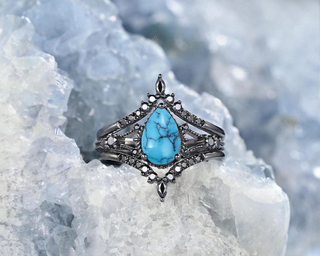 Gothic Pear Cut Western Turquoise Engagement Rings Black Gold Blue ...