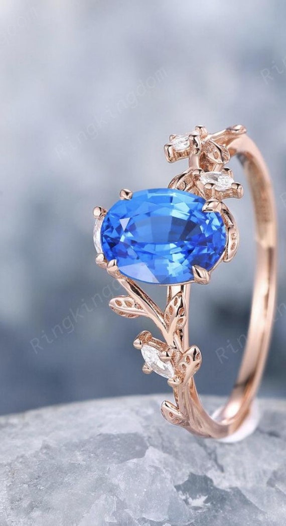 Oval Shape Cobalt Spinel Bridal Set Vintage Vine Blue Fire Spinel Engagement Ring Set Brilliant Vivid Blue Gemstone Promise Ring for Women Etsy UK