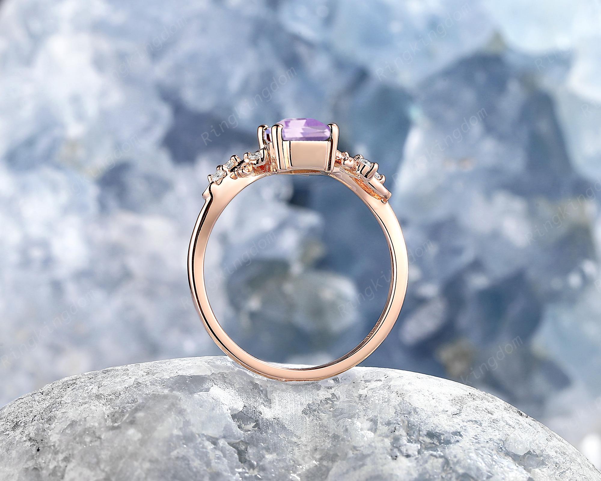 プラチナ製コフィンカット天然ラベンダーアメジストブライダルセット