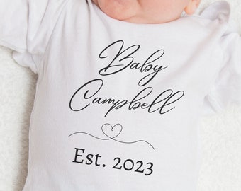 Personalised Name and Date Infant Baby Sleep suit | Baby grow | Baby Photoshoot outfit |  New Baby Gift | Baby Announcement | Birth details