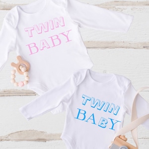Twin A Twin B matching twin tops , twin Baby Long Sleeved vest top  ,  bodysuit, Personalised Baby Gifts, Twin Baby Gifts, Twin Gifts