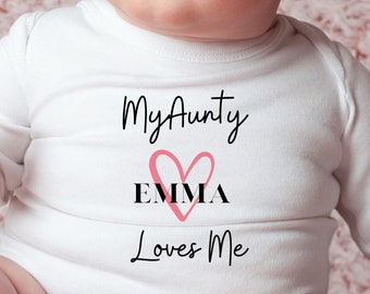 My Auntie Loves me Long Sleeve Bodysuit with Names, Customisable Baby Bodysuit, Personalised Baby girls & boys Infant Top, Babyshower gift