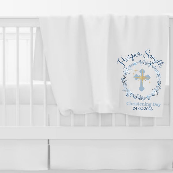 Personalised Christening blanket boys  Baptism naming day, Gold cross with name and date, Chritening Baptism gifts  Babyboy