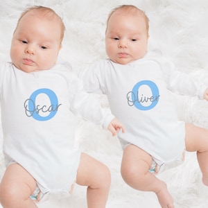 Twin Baby Boy  Custom Names Long Sleeved bodysuit  vest Top |  Babygrow | Personalised Baby Gifts | Twin Baby Matching outfits