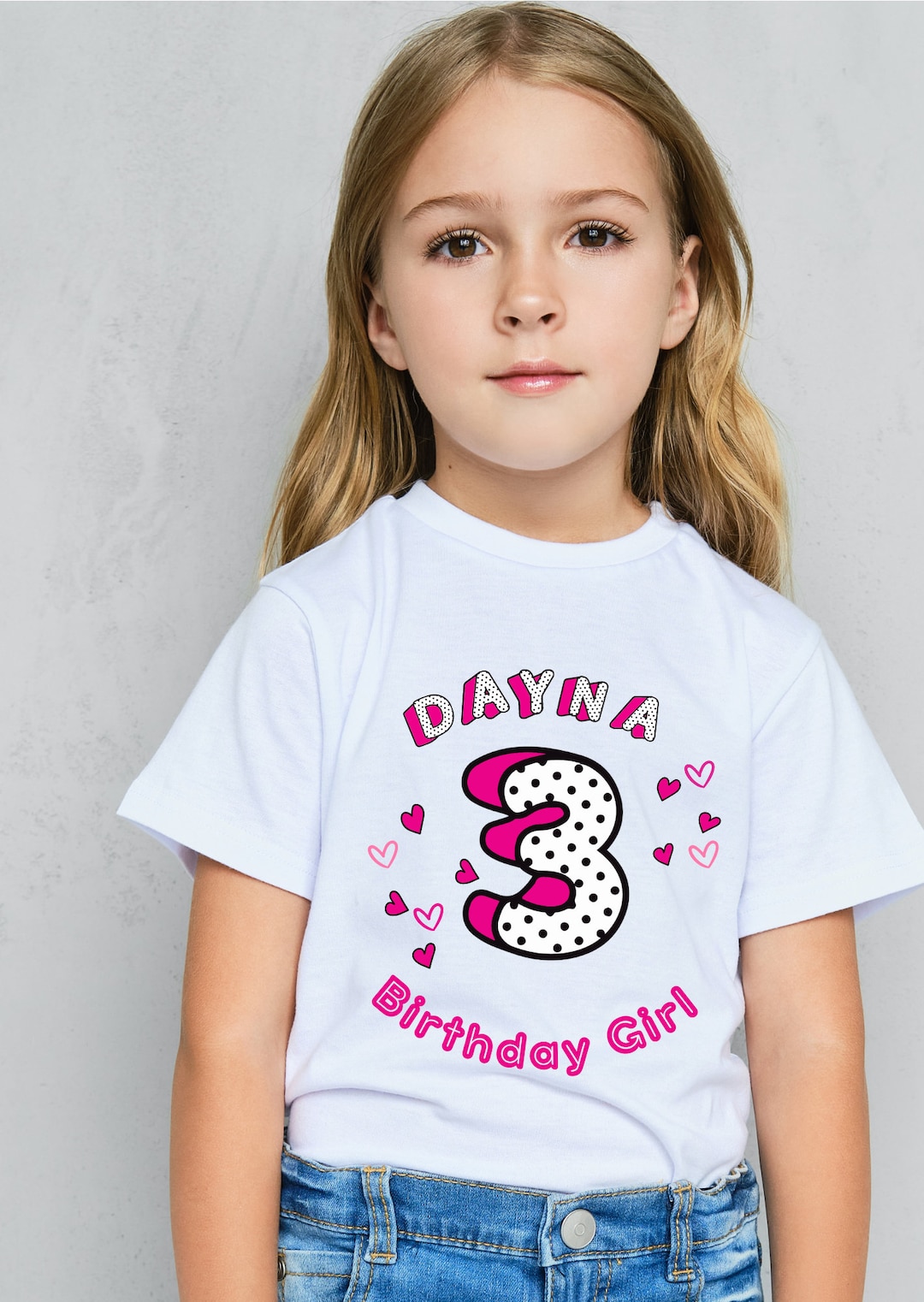 Girls Dolls Birthday Top Polka Dot Pink Name and Age Birthday Top, 2nd