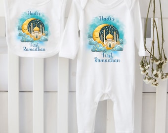 Personalized First Ramadan Baby Outfit, Eid Mubarak Sleepsuit, Bib Set