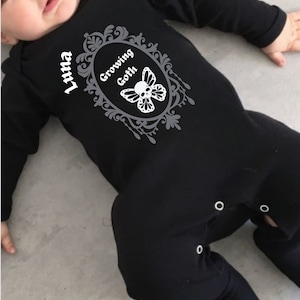 Goth Baby Clothes personalised boys or girls Bib & Babygrow, Emo Alternative kids clothing baby annoucement baby presents Goth gifts for kid