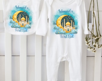 My First Eid Mubarak Personalised Babyboy Outfit Ramadan, My first Eid, Eid kids Gifts, Eid Babygrow, Boys Eid Mubarak Ramzan Eid Babywear.