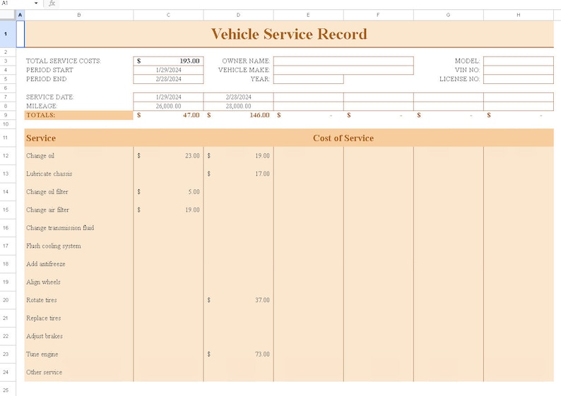 Vehicle Service Record Template Invoice Tracker Automobile Business ...