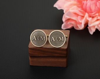 Brass Custom Old Bronze Engraved Cufflinks Set, Stainless Steel & Wood, Valentine's Gift,5th Anniversary,Surprise to Boyfriend,