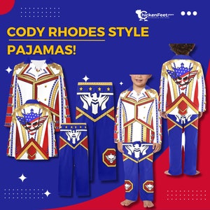 Cody Rhodes Pajama Top, Trousers Cody Rhodes Costume Tee Shirt Wrestling Outfit Wrestling Attire, Family Pajama Set For Men, Youth, Kids