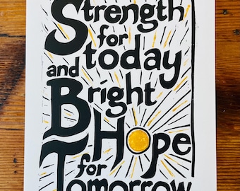 Inspirational quote Lino print poster | black and gold