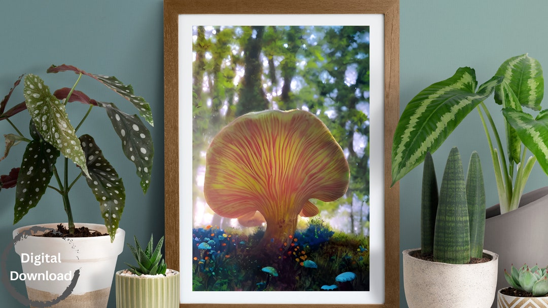 Printable Oyster Mushroom Art in Painting Style, Mushroom Wall Art