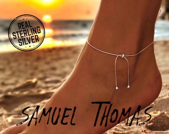 Snake Rope Anklet by SAMUELTHOMAS | 925 Sterling Silver | Boho Cute Minimalist Chain | Adjustable Beach Friends | Summer Jewelry Gift Her