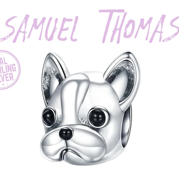 S925 French Bulldog Charms by SAMUELTHOMAS | 925 Sterling Silver | Cute Dog Pet Animal | Frenchie Puppy Bracelet | Pandora Mom Women Beads