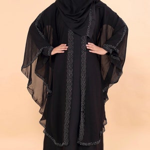 Stylish Dubai abaya for Muslim women, Beautiful Black Stone Work Double kaftan Abaya,Bridal Abaya With Stole,55" inch