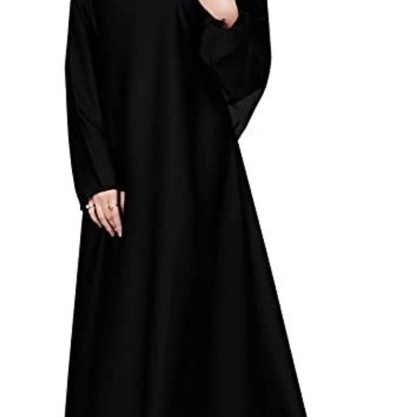 Élégante abaya de dubaï pour femmes musulmanes, belle abaya avec parapluie unie noire, avec étole, 56 pouces