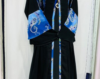 Stylish Dubai Abaya For Muslim Women, Beautiful black Stone&Printed Strip work Embroidery indo-western Double  Abaya,with stole,56" inch