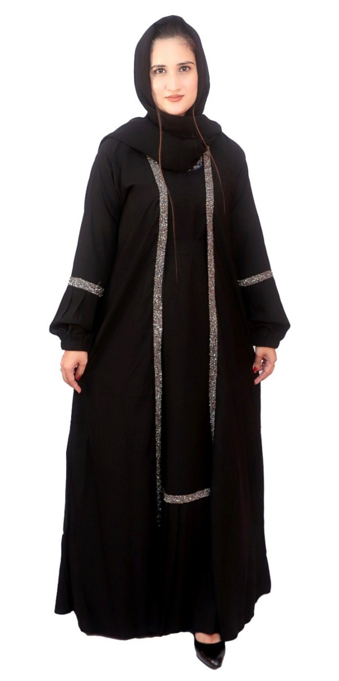 DUBAI CRUSH DOUBLE SHRUG ABAYA | OLIVE main image 0