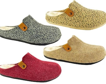 Ladies Slippers Mules  Recycled Lightweight Felt Faux Fur Lined Soft Super Comfy Eco