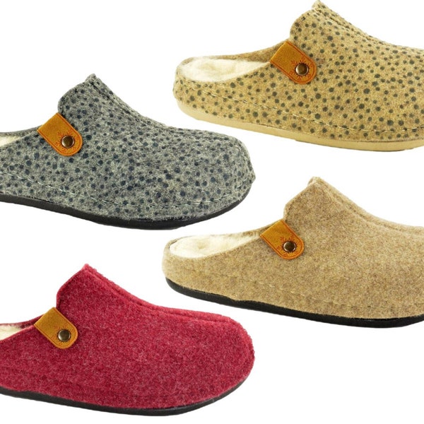 Ladies Slippers Mules  Recycled Lightweight Felt Faux Fur Lined Soft Super Comfy Eco