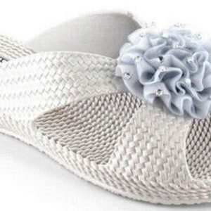 Ladies Sandals Comfort Sliders Flower Diamante Low Wedge Sparkle Beach Shoes Flip Flops Silver