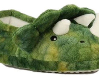 Kids Boys Dinosaur Slippers Novelty Plush 3D Soft Cute Fun Colourful Green