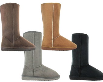 Ladies Winter Boots Womens Hug Faux Fur Sheepskin Tall Warm Fold Down Shearling Sherpa Cosy Fleece Booties