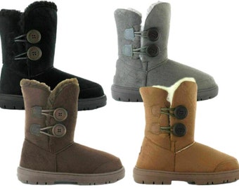 Ladies Winter Boots Womens Faux Fur Sheepskin Mid Calf Shearling Effect Button Warm Booties