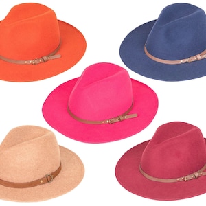 Womens Fedora Hat Felt Wide Brim Casual Formal Outerwear Stylish Colourful Fashion With Studded Belt