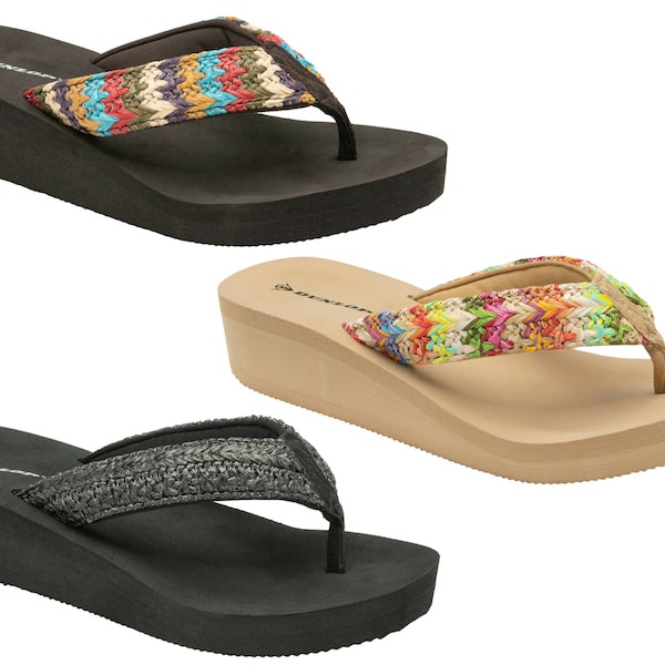 Womens Summer Flip Flops Low Wedge Foam Lightweight Toe Post Holiday Beach Sandals