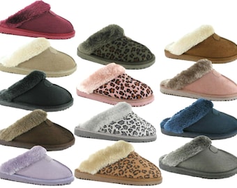 Ladies Ella Slippers Luxury Memory Foam Faux Fur Lined Outdoor Sole Soft Mules